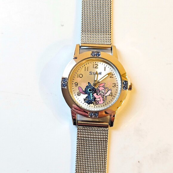 Stitch and Angel Watch Diamond Quartz Watch Mesh Band Wrist for Women Girl - Picture 1 of 5